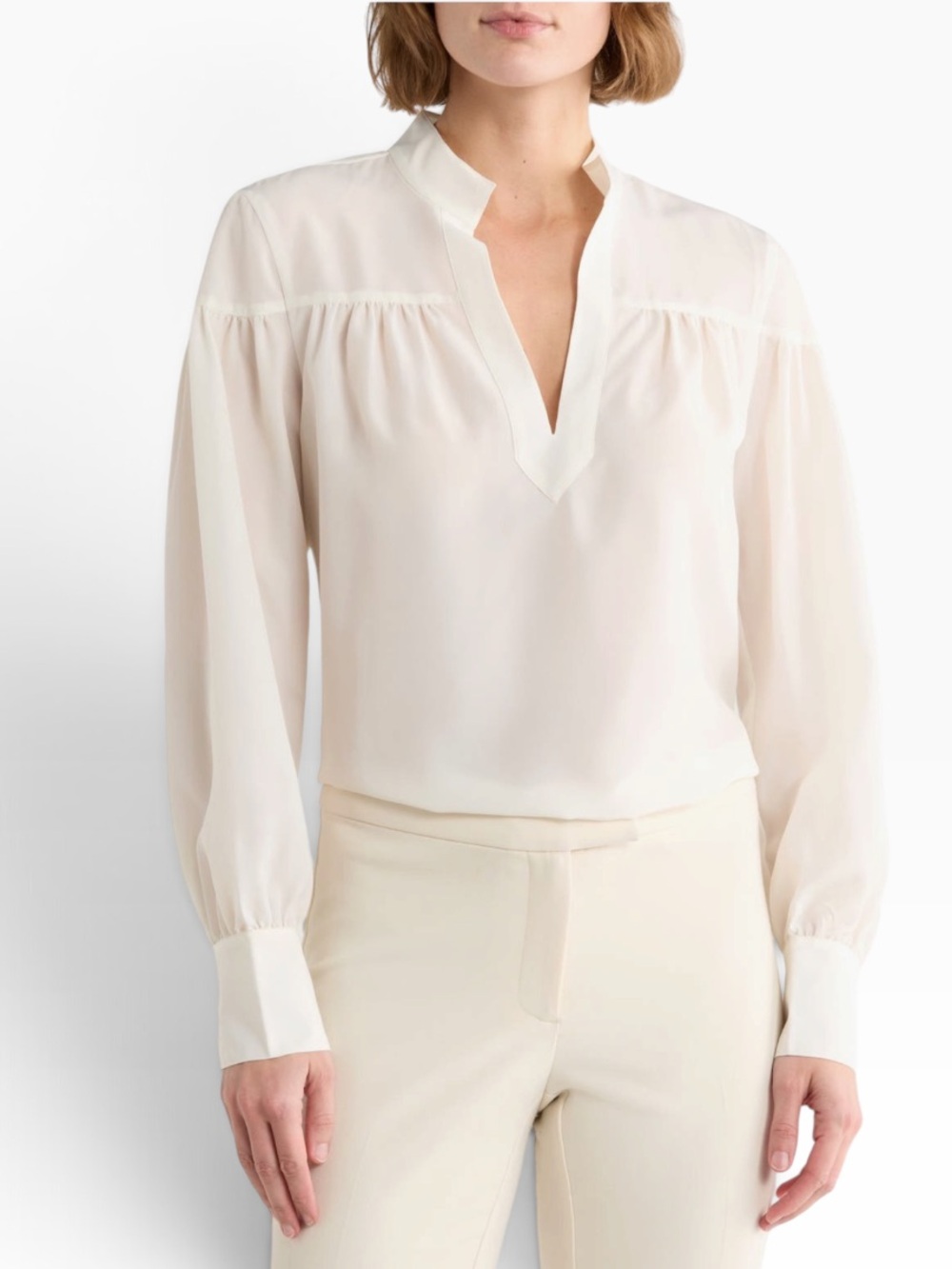 FRAME Shirred Blouse in white SZ L NWOT